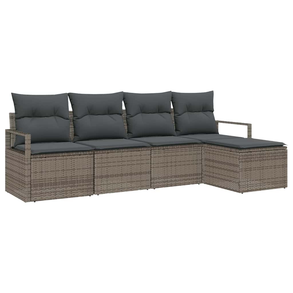 Sofa Sæt med pude med opbevaring 5 pcs Grå polyrattan