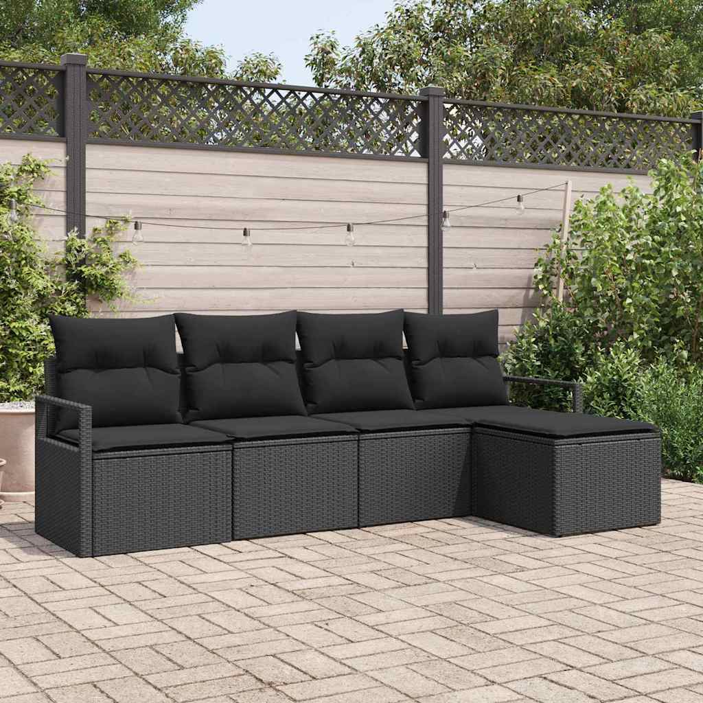 Sofa Sæt med pude med opbevaring 5 pcs Sort polyrattan