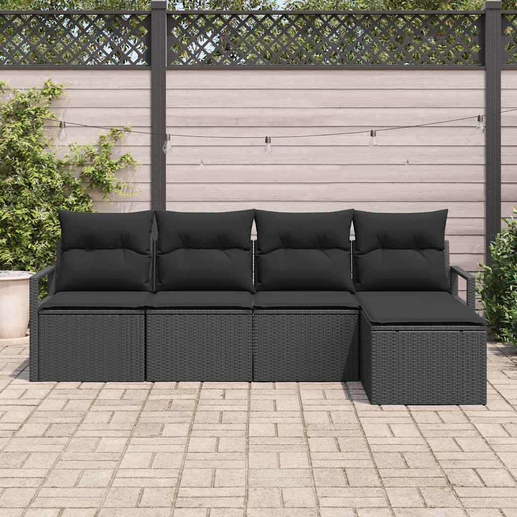 Sofa Sæt med pude med opbevaring 5 pcs Sort polyrattan