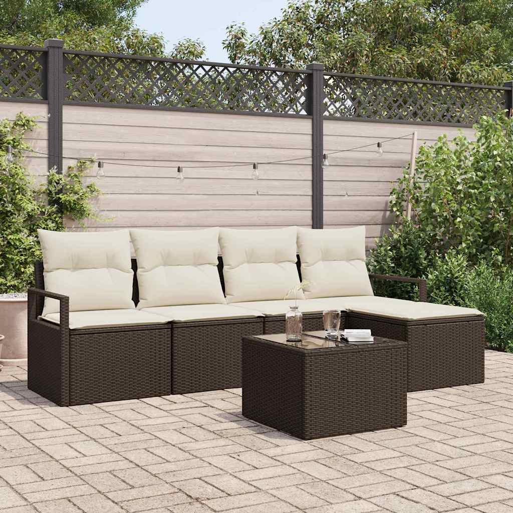 Sofa Sæt med pude med opbevaring 6 pcs Brun og Creme polyrattan