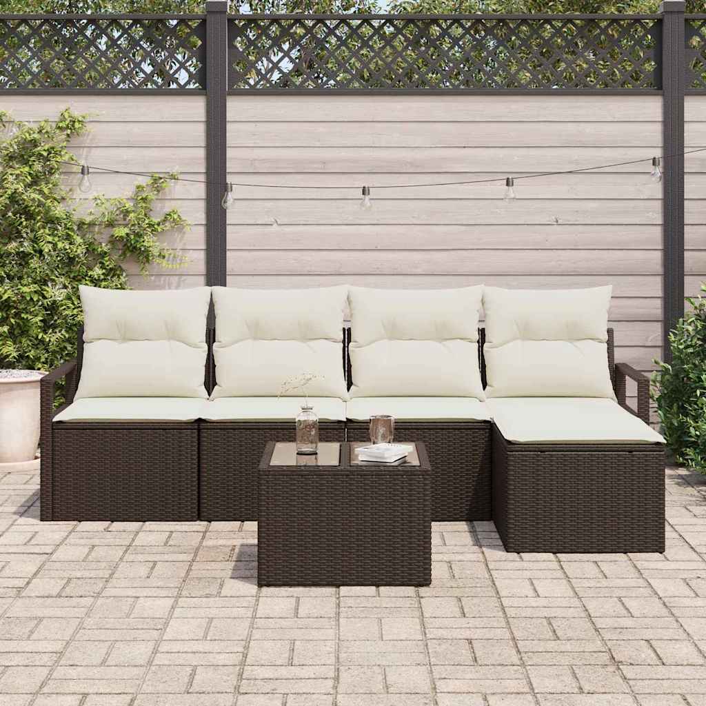 Sofa Sæt med pude med opbevaring 6 pcs Brun og Creme polyrattan