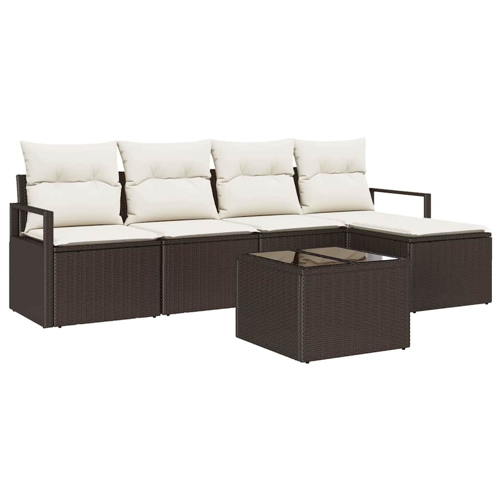 Sofa Sæt med pude med opbevaring 6 pcs Brun og Creme polyrattan