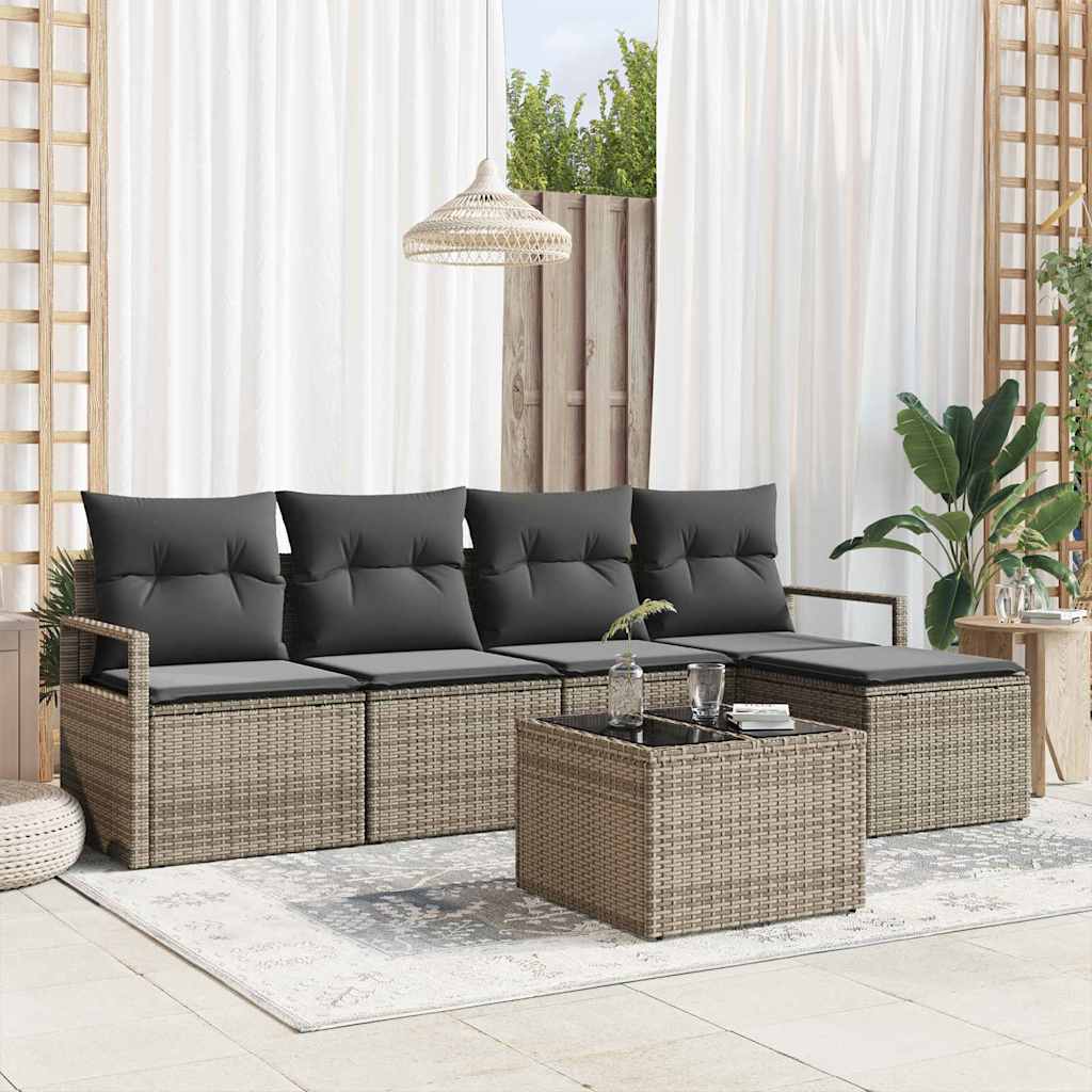 Sofa Sæt med pude med opbevaring 6 pcs Lysegrå polyrattan