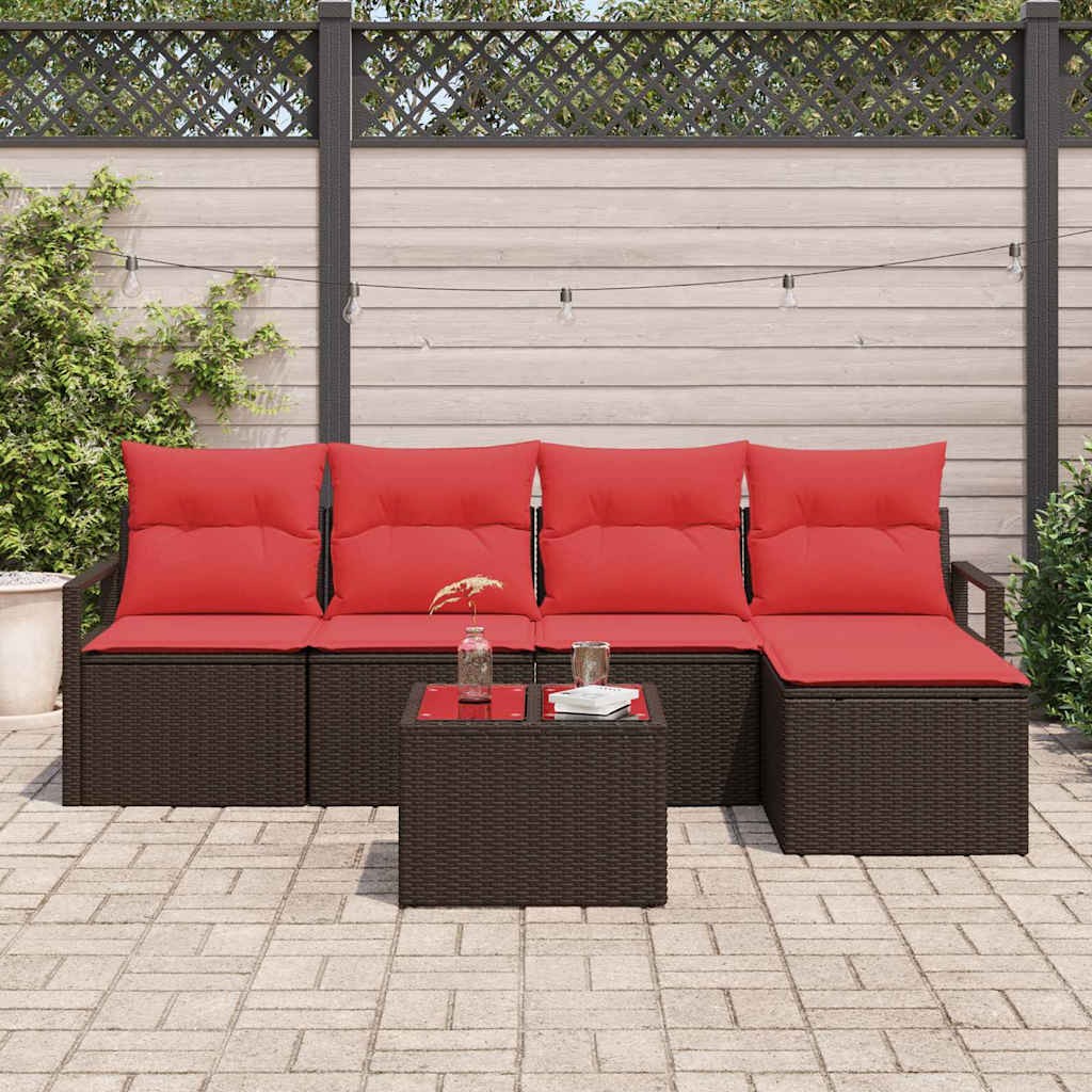 Sofa Sæt med pude med opbevaring 6 pcs Brun og Rød polyrattan