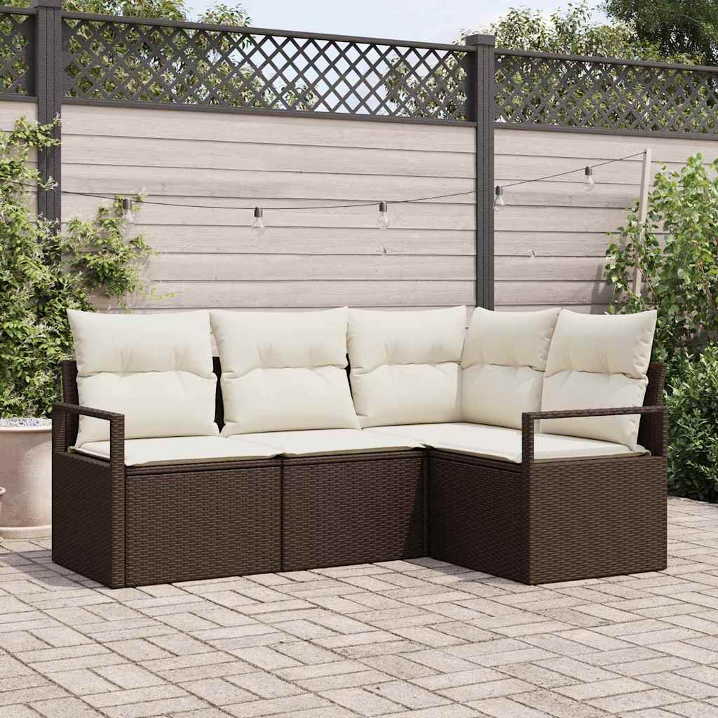 Sofa Sæt med pude med opbevaring 4 pcs Brun og Creme polyrattan