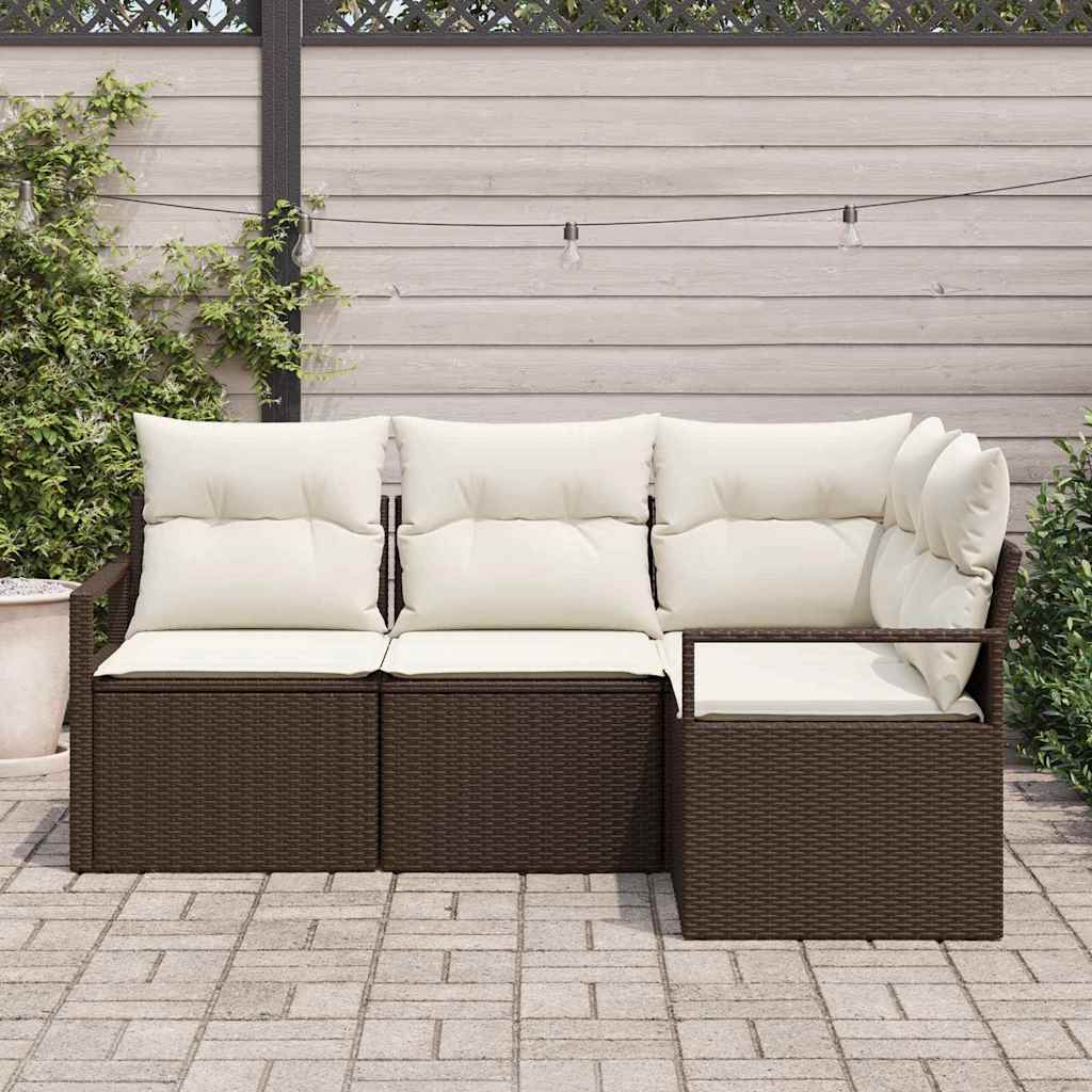 Sofa Sæt med pude med opbevaring 4 pcs Brun og Creme polyrattan