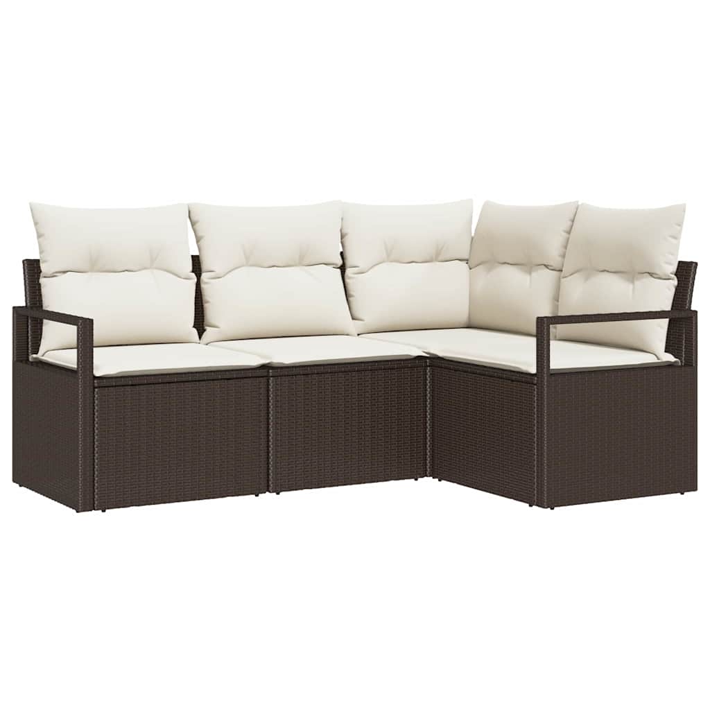 Sofa Sæt med pude med opbevaring 4 pcs Brun og Creme polyrattan
