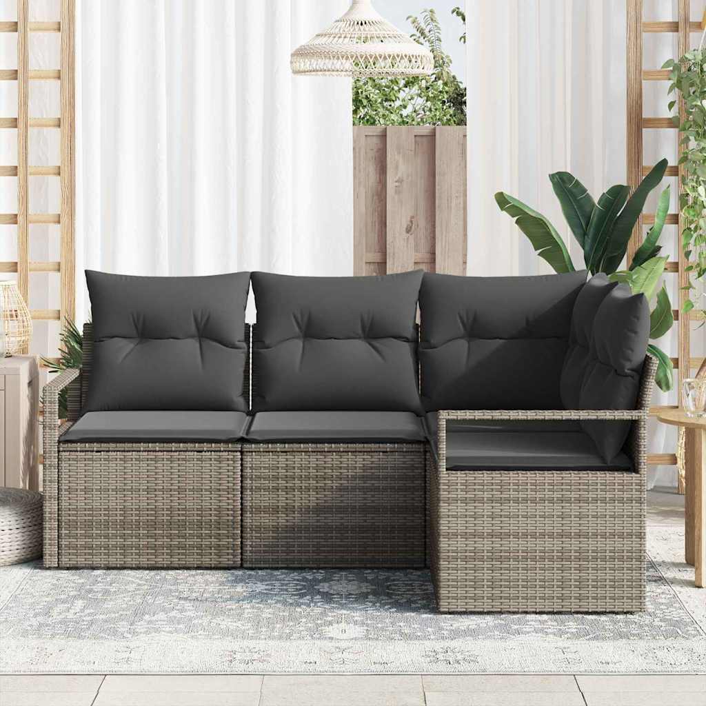 Sofa Sæt med pude med opbevaring 4 pcs Grå polyrattan