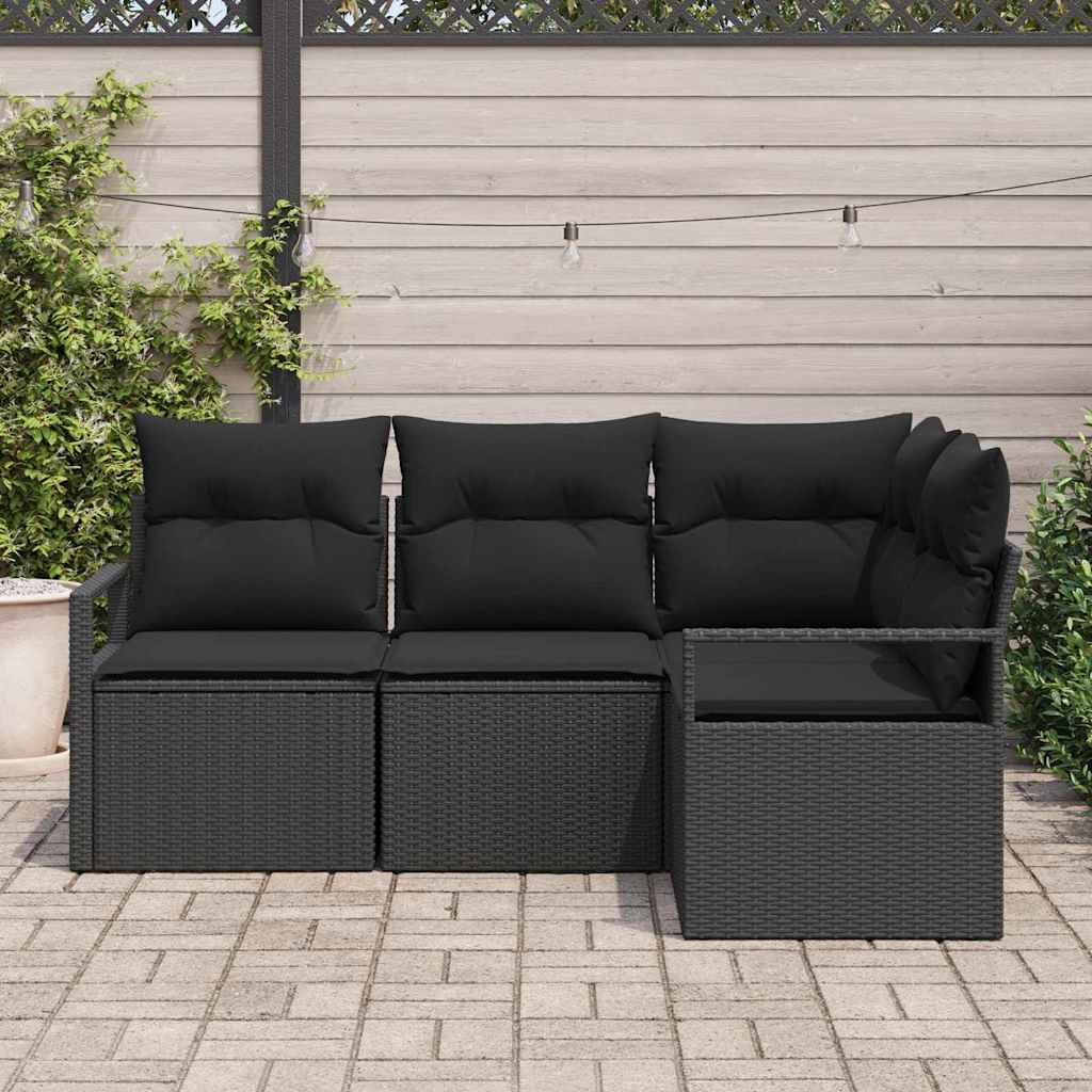 Sofa Sæt med pude med opbevaring 4 pcs Sort polyrattan