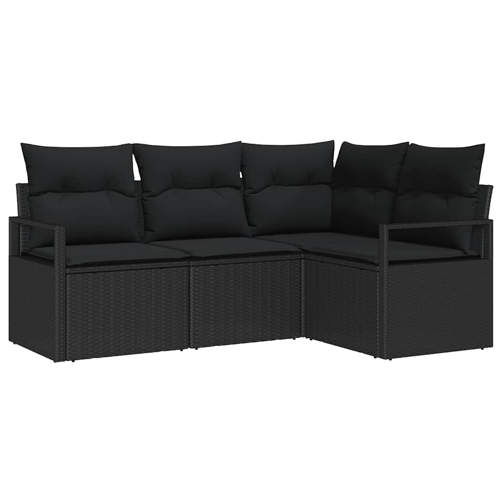 Sofa Sæt med pude med opbevaring 4 pcs Sort polyrattan