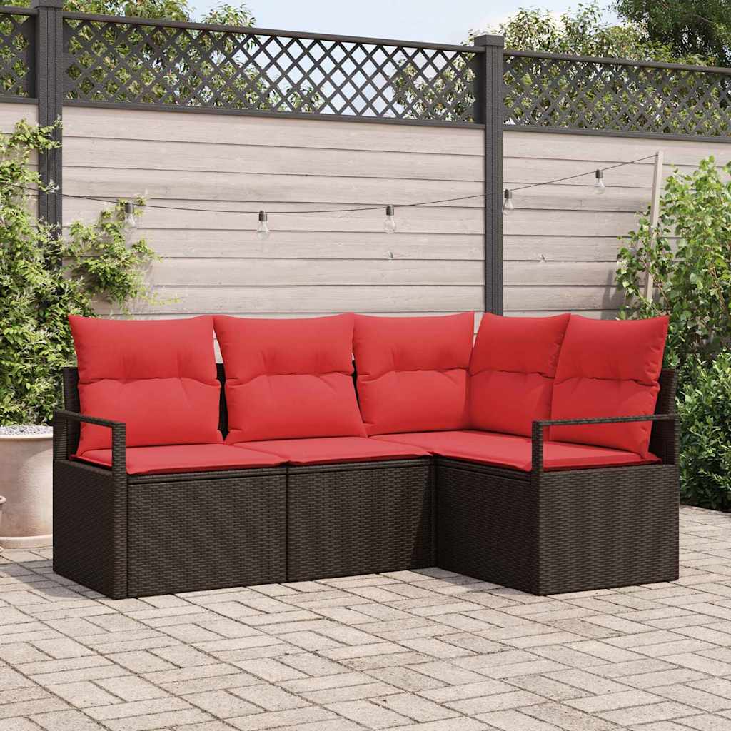 Havesofa Sæt med pude 4 pcs Brun og Rød polyrattan