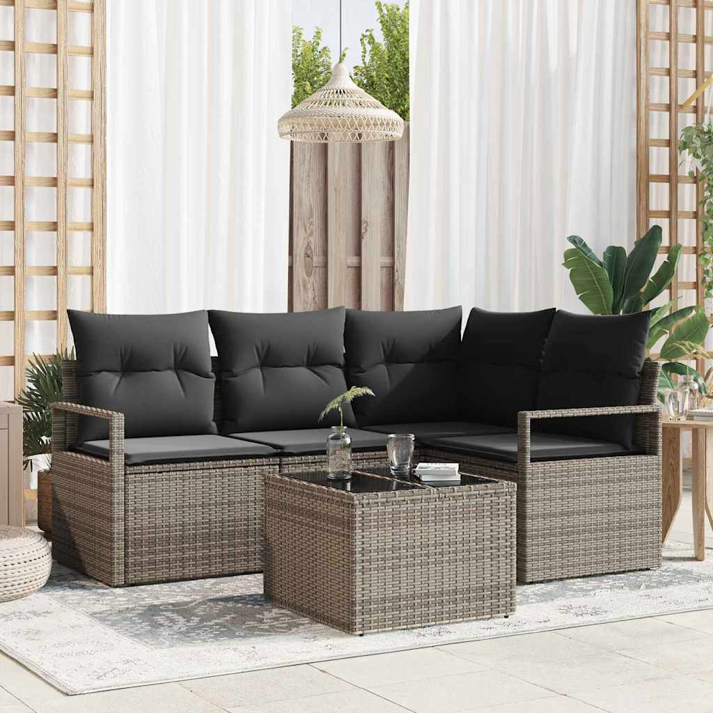 Sofa Sæt med pude med opbevaring 5 pcs Lysegrå polyrattan