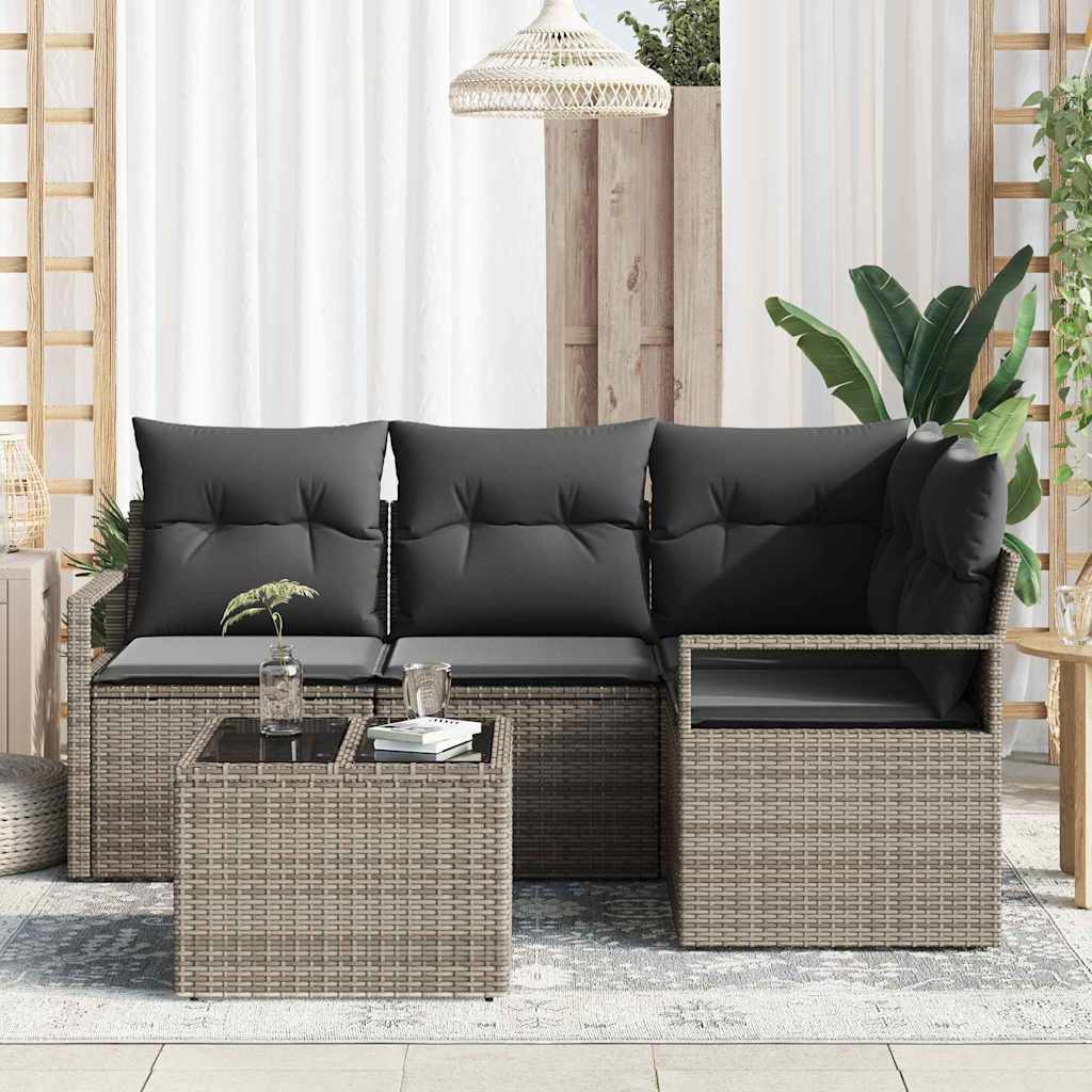 Sofa Sæt med pude med opbevaring 5 pcs Lysegrå polyrattan