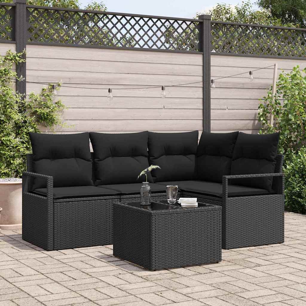 Sofa Sæt med pude med opbevaring 5 pcs Sort polyrattan