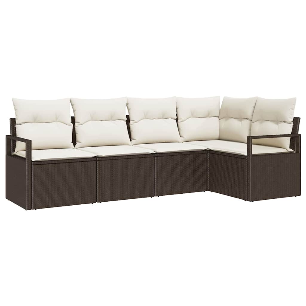 Havesofa Sæt med pude 5 pcs Brun og hvid polyrattan