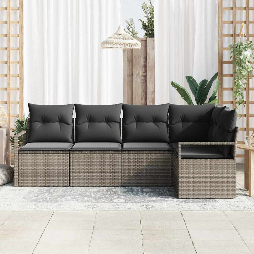 Havesofa Sæt med pude med opbevaring 5 pcs Grå polyrattan