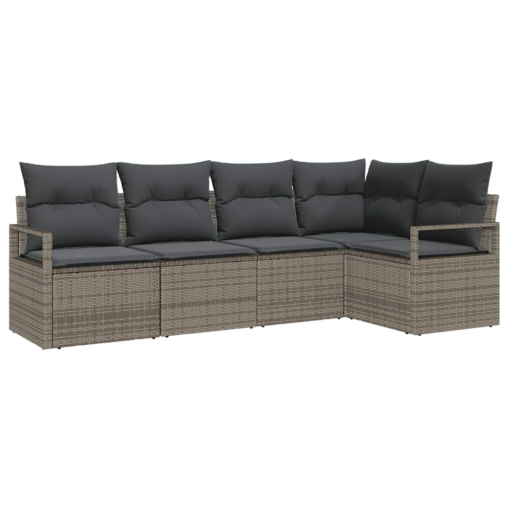Havesofa Sæt med pude med opbevaring 5 pcs Grå polyrattan