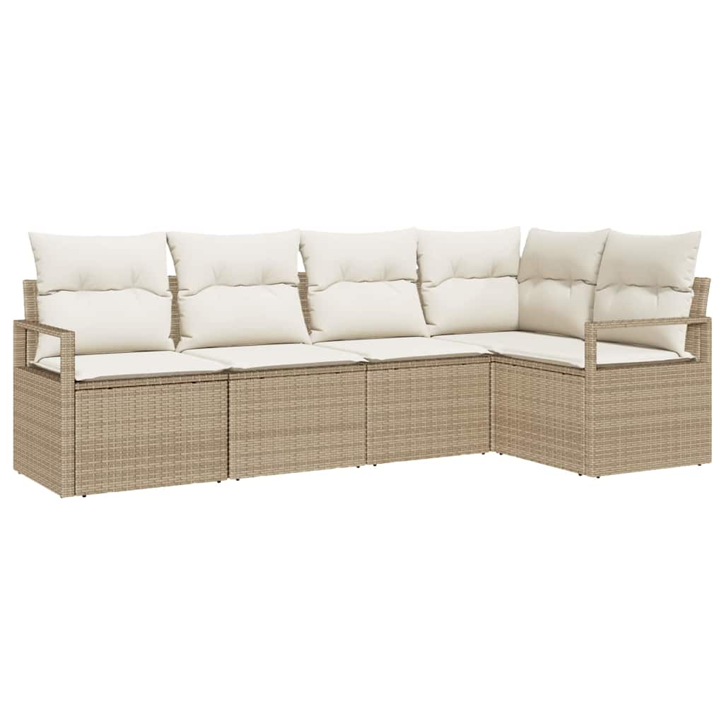 Havesofa Sæt med pude 5 pcs Beige og hvid polyrattan
