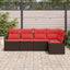 Havesofa Sæt med pude 5 pcs Brun og Rød polyrattan