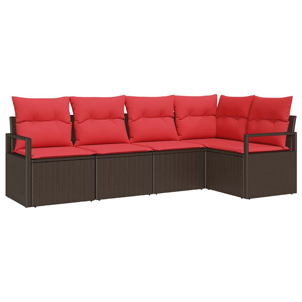 Havesofa Sæt med pude 5 pcs Brun og Rød polyrattan