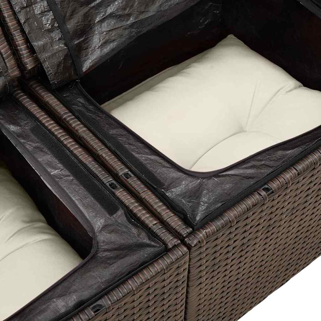 Havesofa Sæt med pude 6 pcs Brun og Creme polyrattan