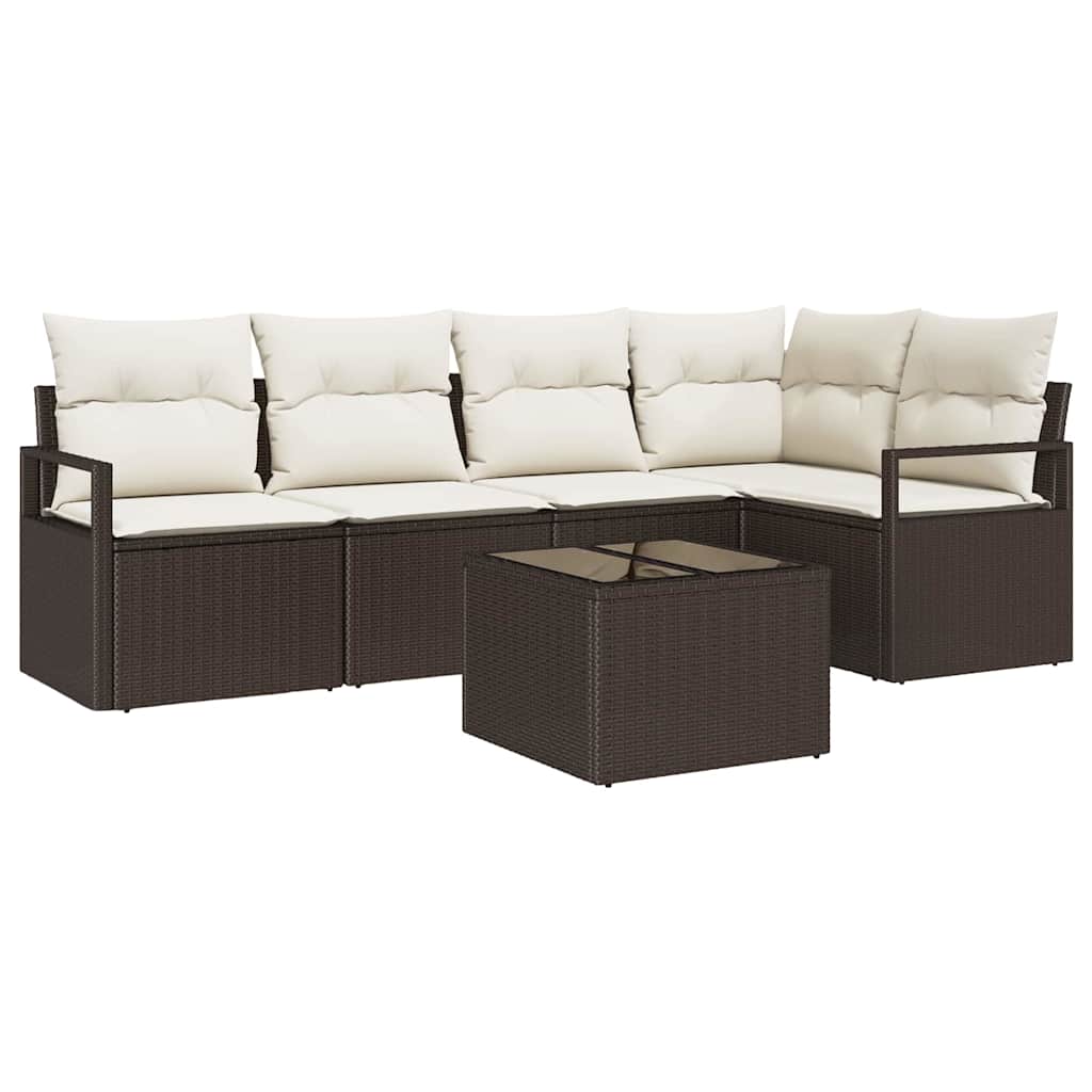 Havesofa Sæt med pude 6 pcs Brun og Creme polyrattan