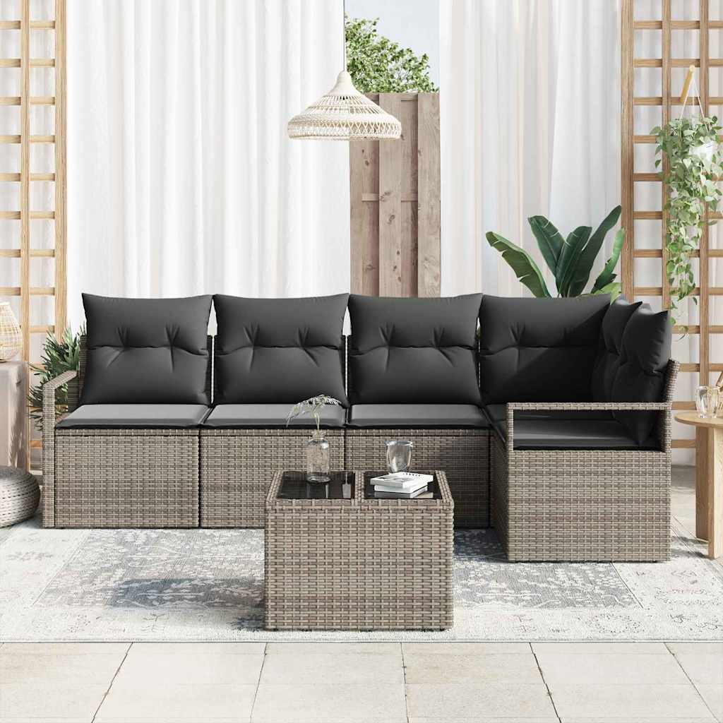 Havesofa Sæt med pude med opbevaring 6 pcs Lysegrå polyrattan