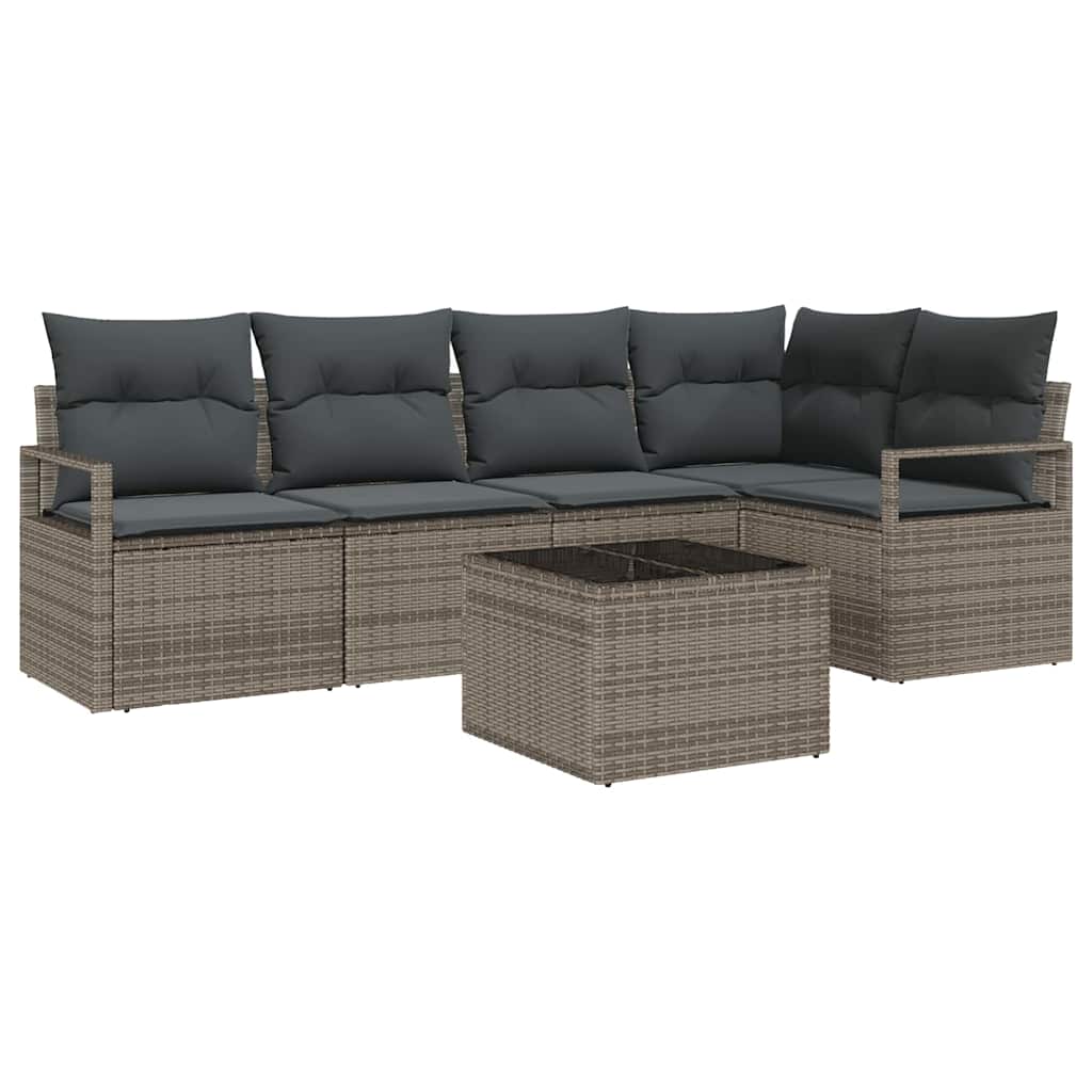 Havesofa Sæt med pude med opbevaring 6 pcs Lysegrå polyrattan