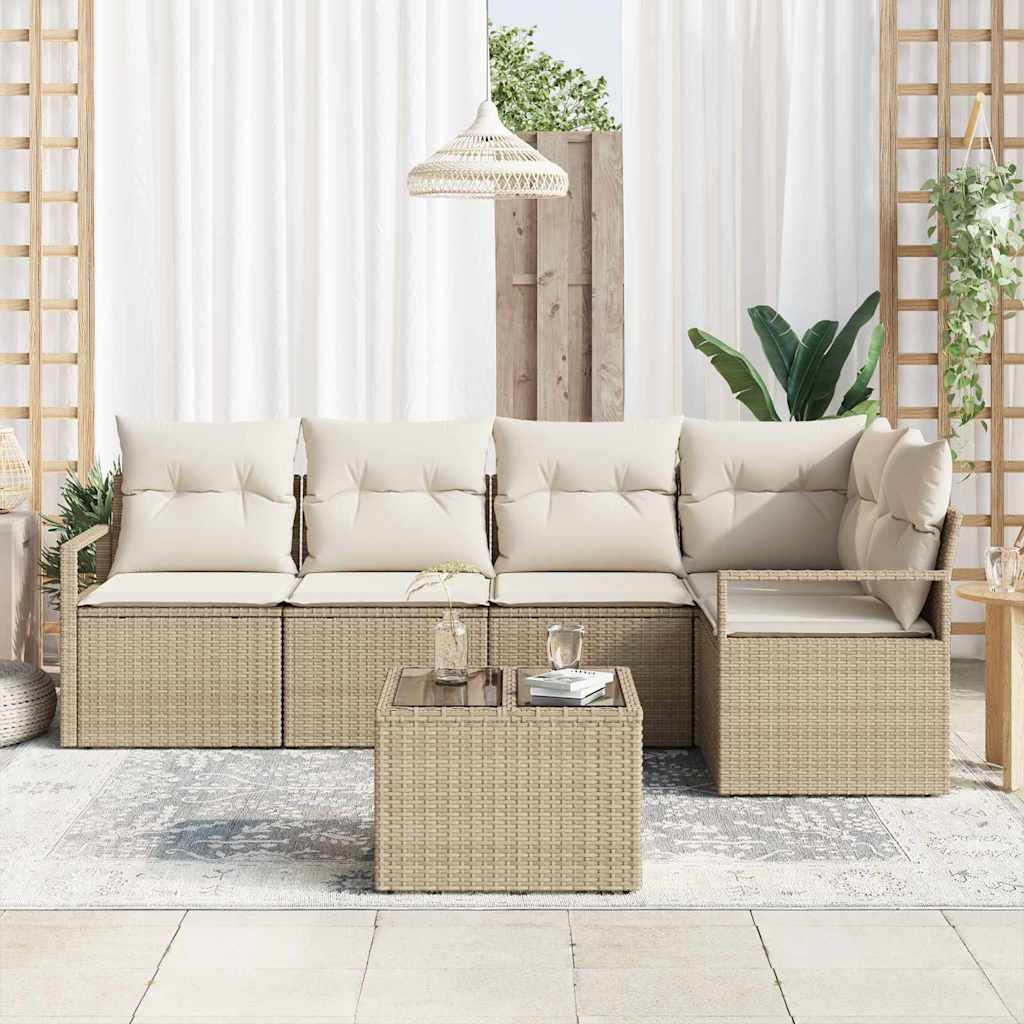 Havesofa Sæt med pude 6 pcs Beige og creme polyrattan