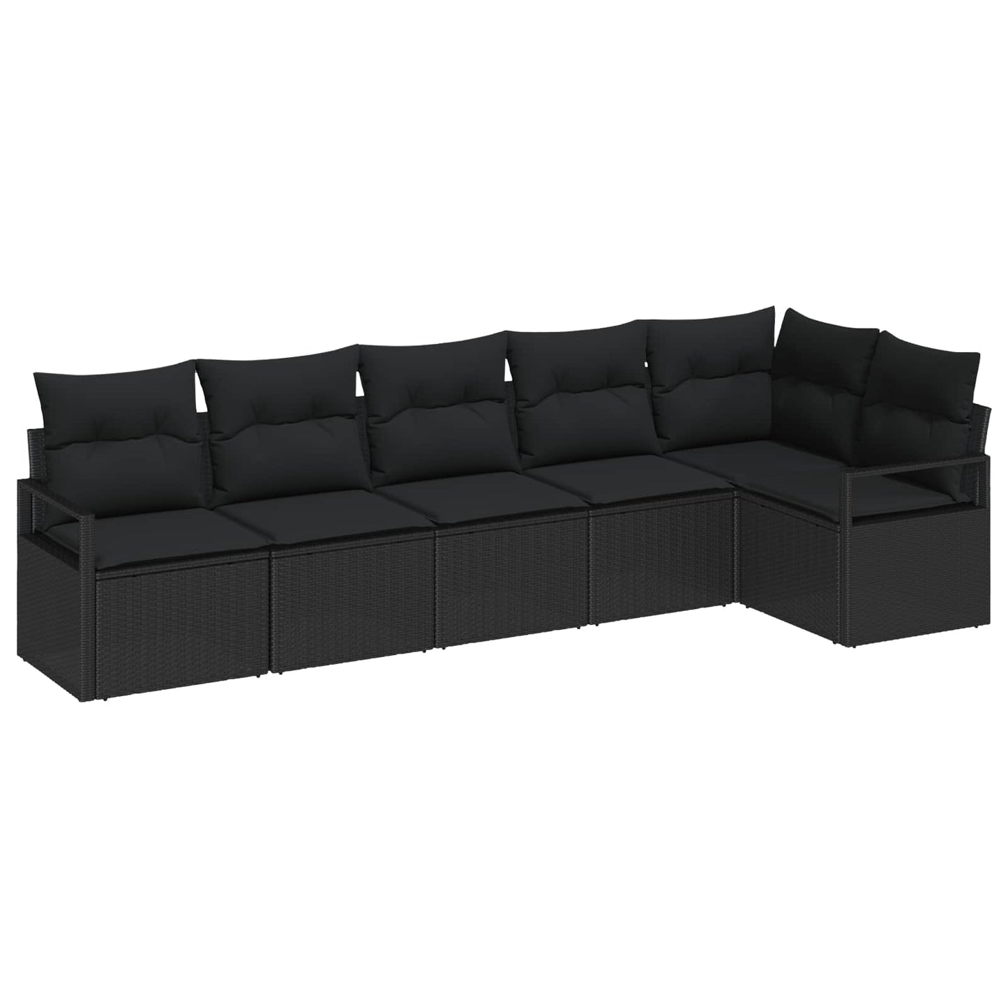 Havesofa Sæt med pude med opbevaring 6 pcs Sort polyrattan
