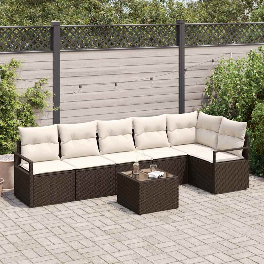 Havesofa Sæt med pude 7 pcs Brun og Creme polyrattan