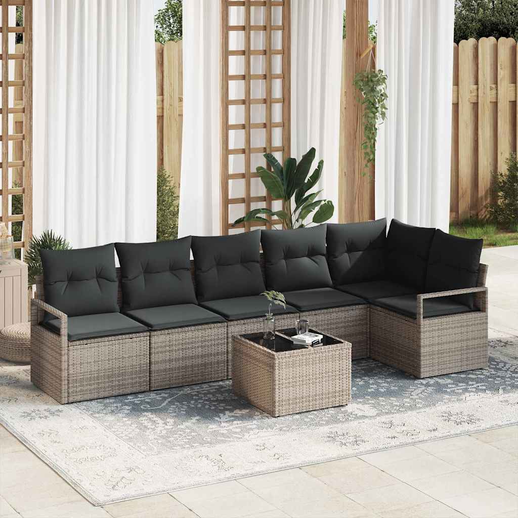 Havesofa Sæt med pude med opbevaring 7 pcs Lysegrå polyrattan
