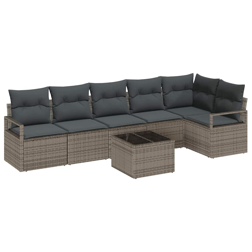 Havesofa Sæt med pude med opbevaring 7 pcs Lysegrå polyrattan