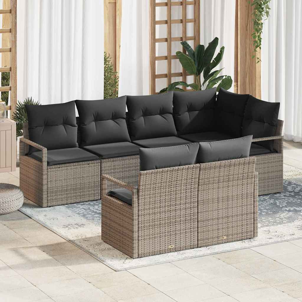 Havesofa Sæt med pude med opbevaring 7 pcs Grå polyrattan