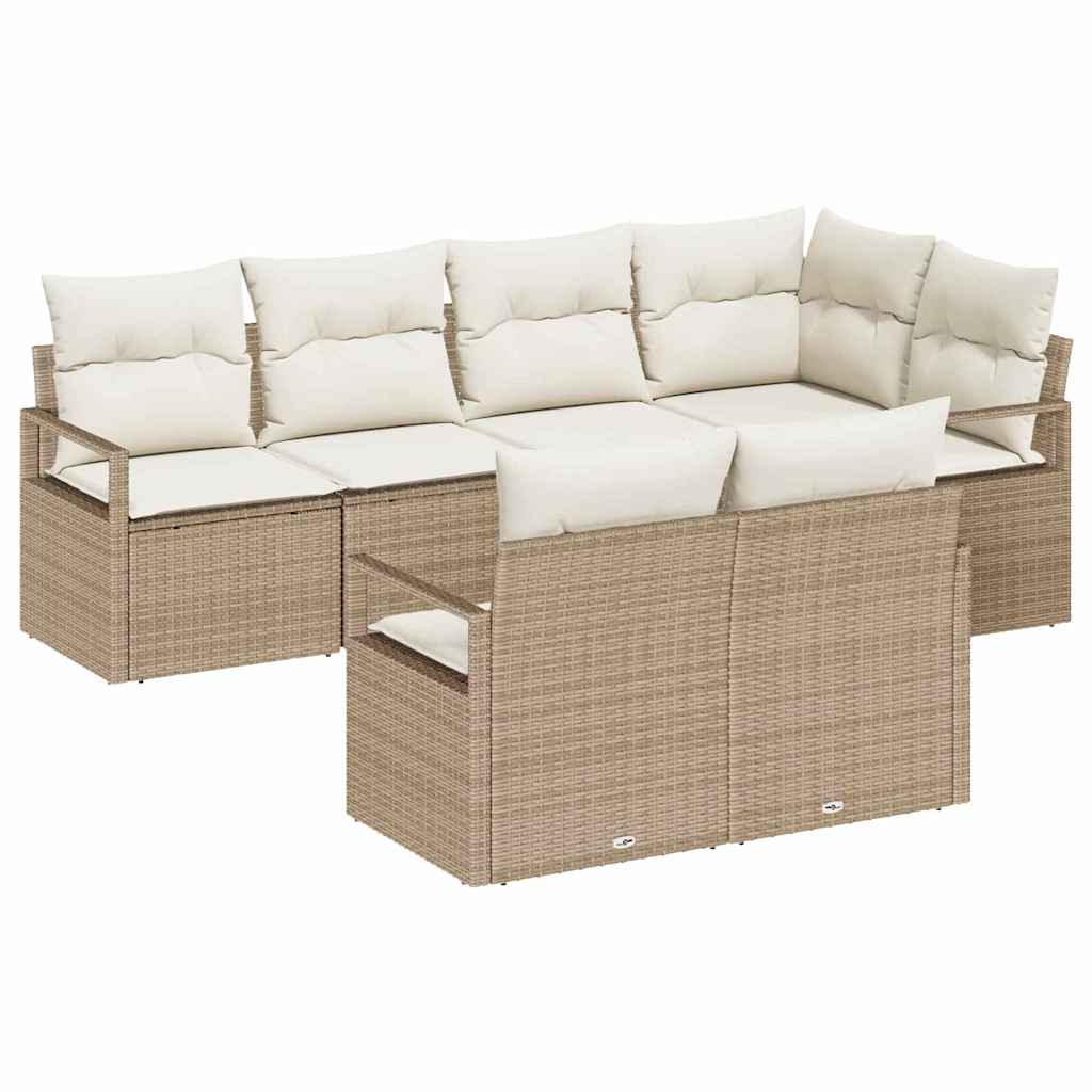 Havesofa Sæt med pude 7 pcs Beige og hvid polyrattan
