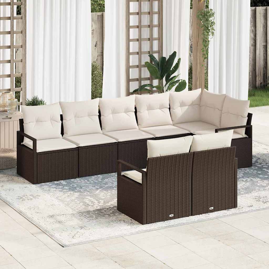 Havesofa Sæt med pude 8 pcs Brun og hvid polyrattan