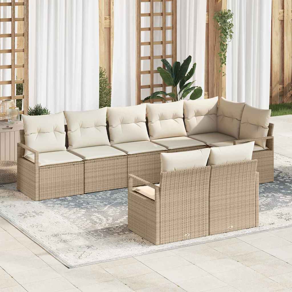 Havesofa Sæt 8 stk. Beige og hvid polyrattan