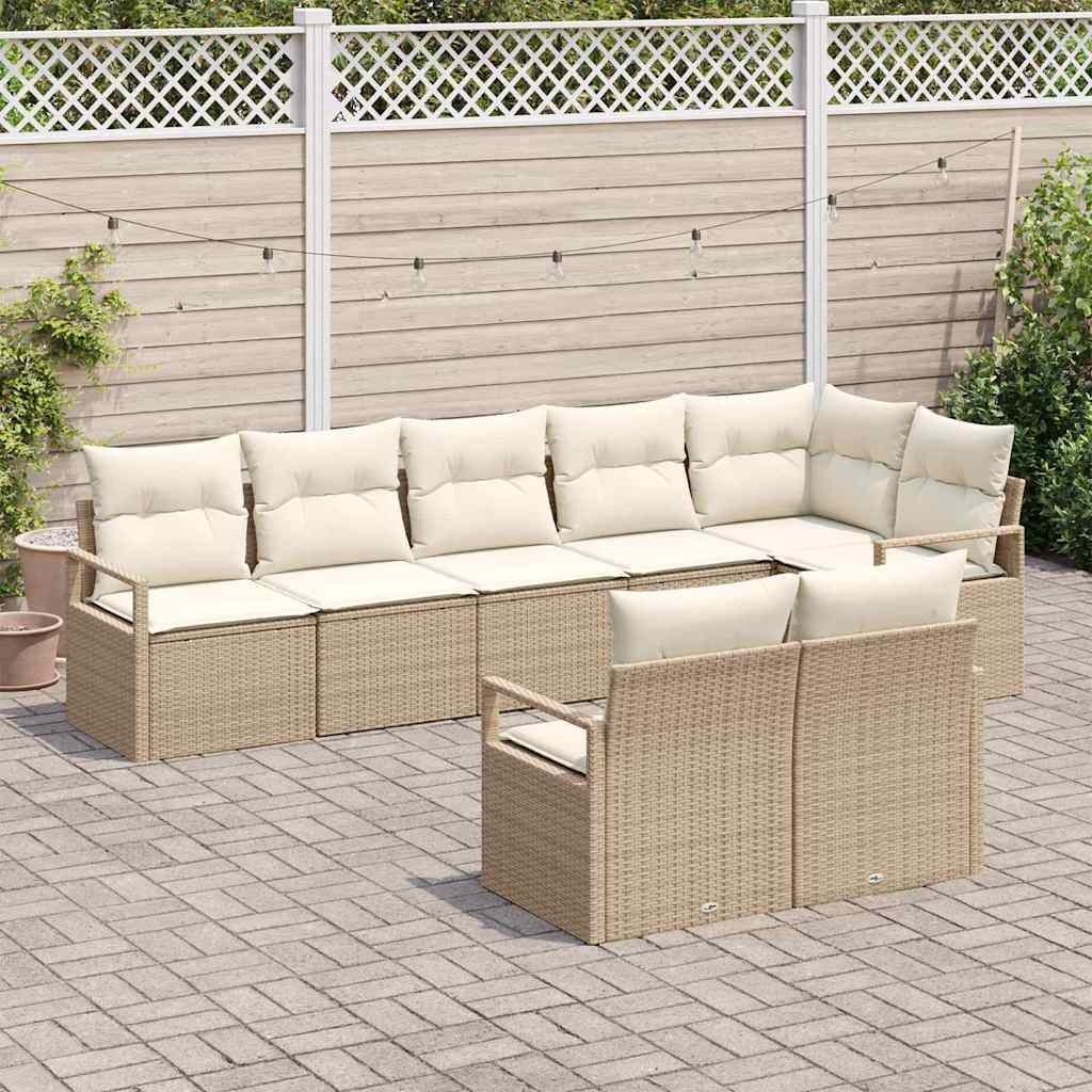 Havesofa Sæt 8 stk. Beige og hvid polyrattan