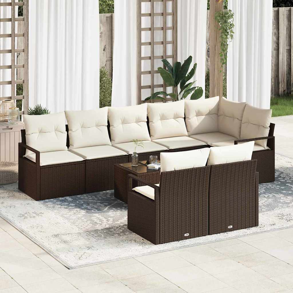 Havesofa Sæt med pude 9 pcs Brun og Creme polyrattan