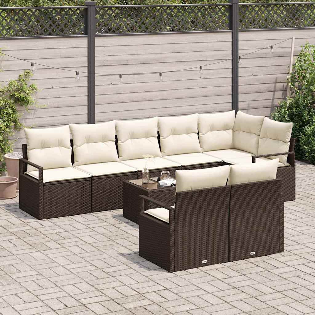 Havesofa Sæt med pude 9 pcs Brun og Creme polyrattan