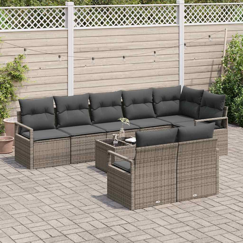 Havesofa Sæt med pude med opbevaring 9 pcs Lysegrå polyrattan
