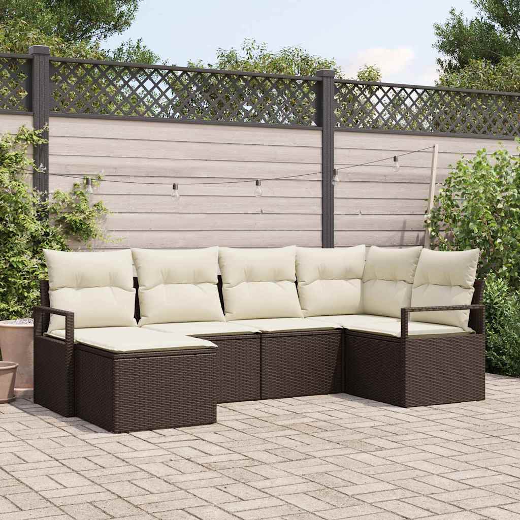 Sofa Sæt med pude med opbevaring 6 pcs Brun og Creme polyrattan