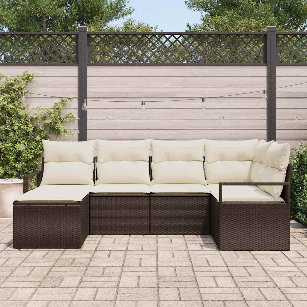 Sofa Sæt med pude med opbevaring 6 pcs Brun og Creme polyrattan
