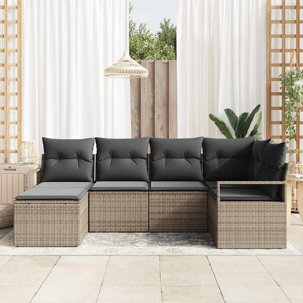 Sofa Sæt med pude med opbevaring 6 pcs Grå polyrattan