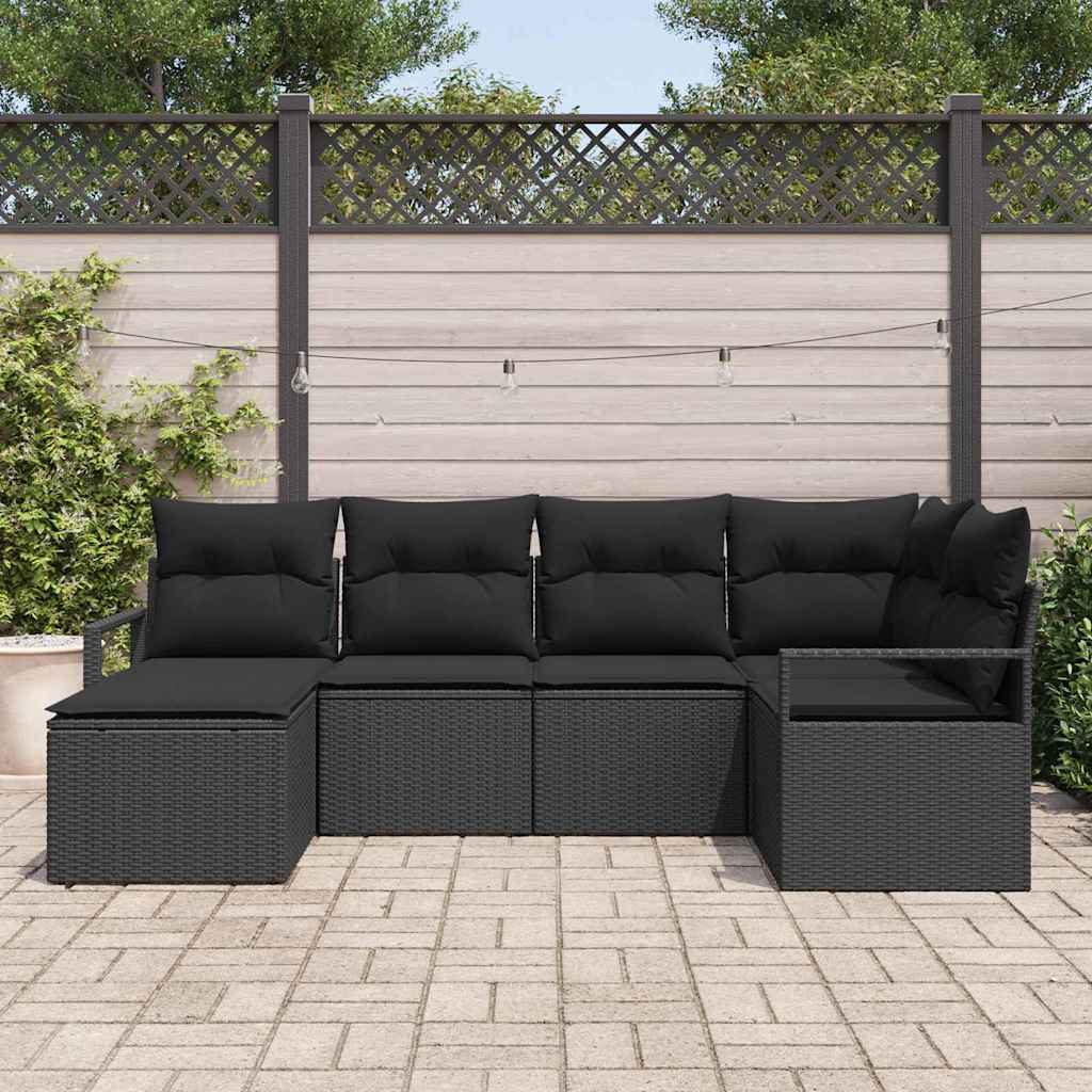 Sofa Sæt med pude med opbevaring 6 pcs Sort polyrattan