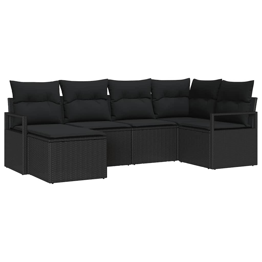Sofa Sæt med pude med opbevaring 6 pcs Sort polyrattan