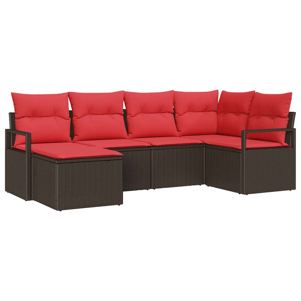 Sofa Sæt med pude med opbevaring 6 pcs Brun og Rød polyrattan