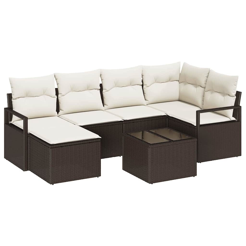 Sofa Sæt med pude med opbevaring 7 pcs Brun og Creme polyrattan