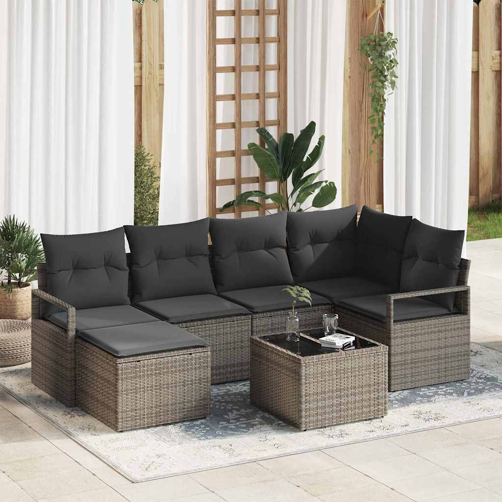Sofa Sæt med pude med opbevaring 7 pcs Lysegrå polyrattan