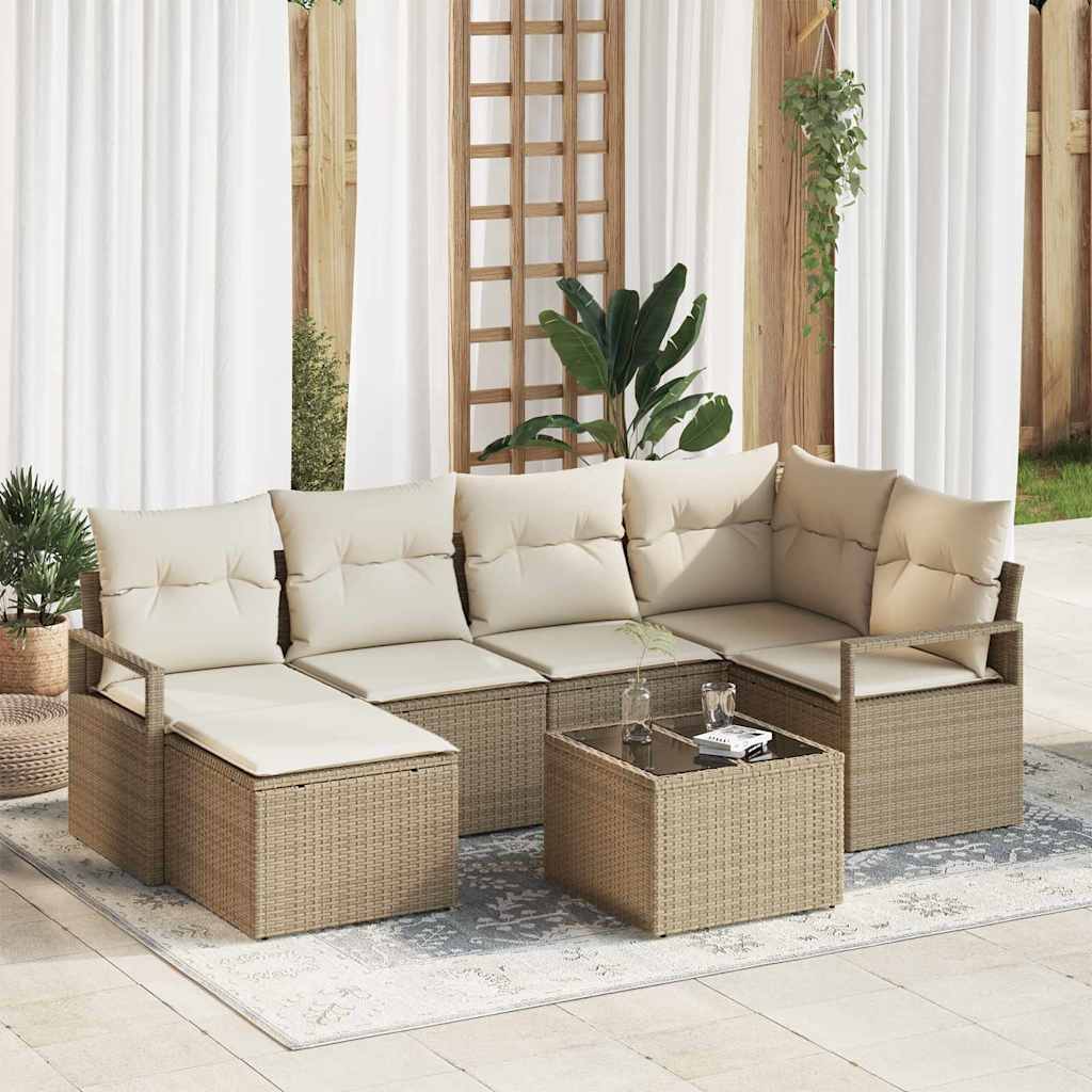 Sofa Sæt med pude 7 pcs Beige og creme polyrattan